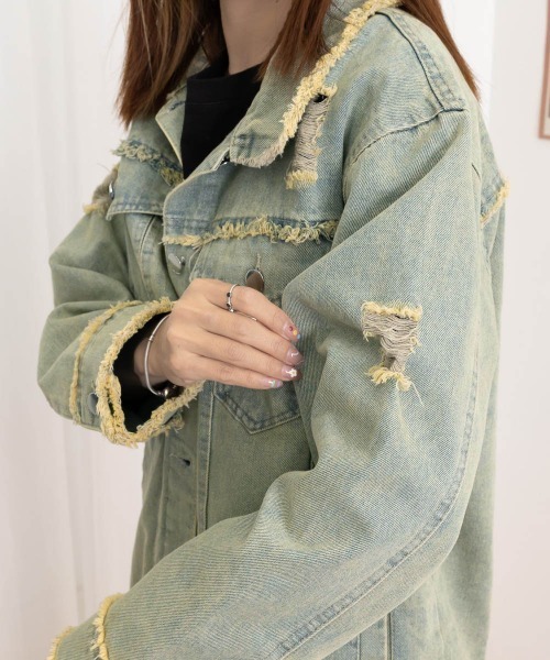 Miniministore（ミニミニストア）の「フリンジデニムジャケット ダメージデニム（デニムジャケット・レディース・サックスブルー・L/M）」の21枚目の写真