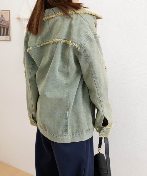 Miniministore（ミニミニストア）の「フリンジデニムジャケット ダメージデニム（デニムジャケット・レディース・サックスブルー・L/M）」の12枚目の写真