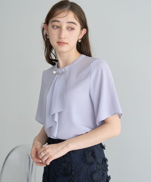 パールブローチ付きボウタイブラウス セール】パールブローチ付きボウタイブラウス（シャツ/ブラウス