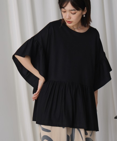 Bou Jeloud(ブージュルード)の「カノコワイドギャザープルオーバー(Tシャツ/カットソー・レディース・グレイッシュベージュ/キャメル/ブラック/イエロー・FREE)」の2枚目の写真