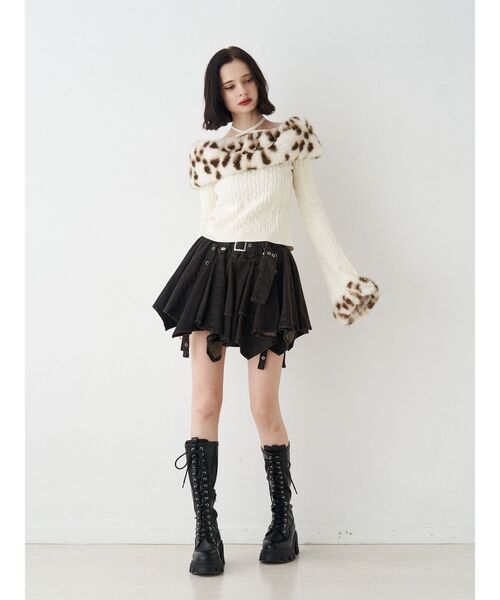 アシメヘムデニムミニスカート【セットアップ対応】（デニムスカート