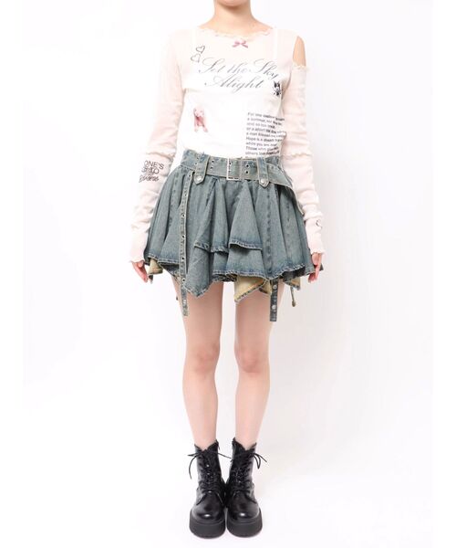 アシメヘムデニムミニスカート【セットアップ対応】（デニムスカート