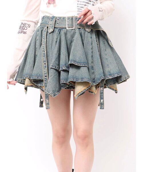 ☘️25新作 ♡ Aje アジュ 薄青デニムミニスカート 新品♡　012 アシメヘムデニムミニスカート（デニムスカート）｜jouetie