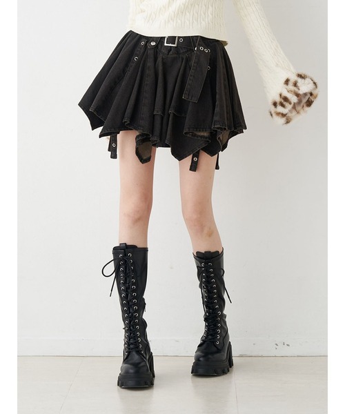 jouetie（ジュエティ）の「アシメヘムデニムミニスカート