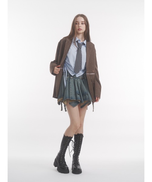 jouetie（ジュエティ）の「アシメヘムデニムミニスカート【セットアップ対応】（デニムスカート・レディース・ブラック/ブルー・MEDIUM）」の8枚目の写真