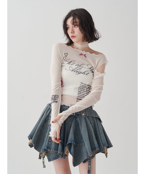 アシメヘムデニムミニスカート【セットアップ対応】（デニムスカート