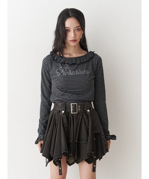 メゾピアノ　デニム　スカート　ベリエちゃん　黒色　美品　M　150 メゾピアノ デニム スカート ベリエちゃん 黒色 美品 M 150 mezzo