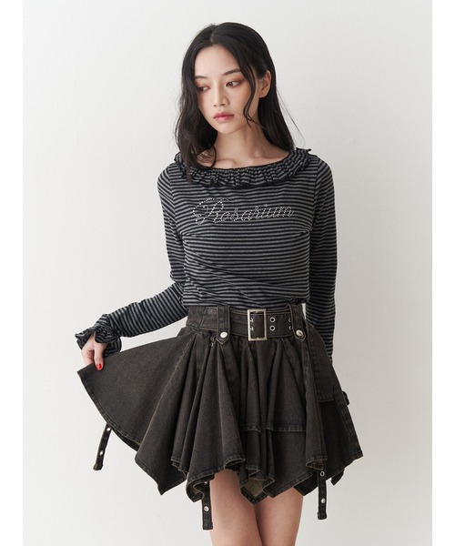 アシメヘムデニムミニスカート【セットアップ対応】（デニムスカート