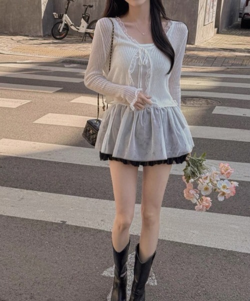 LADY LIKE(レディライク)の「レース付きリブ編みシアーカーディガン(カーディガン/ボレロ・レディース・ブラック/ホワイト/ピンク・M)」の18枚目の写真