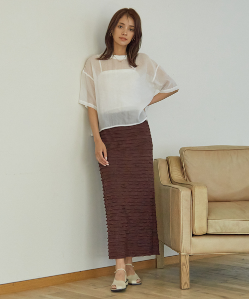 abahouse mavie（アバハウスマヴィ）の「フリルティアードスカート（スカート・レディース・チャコールグレー/アイボリー/ダークブラウン・フリー）」の6枚目の写真