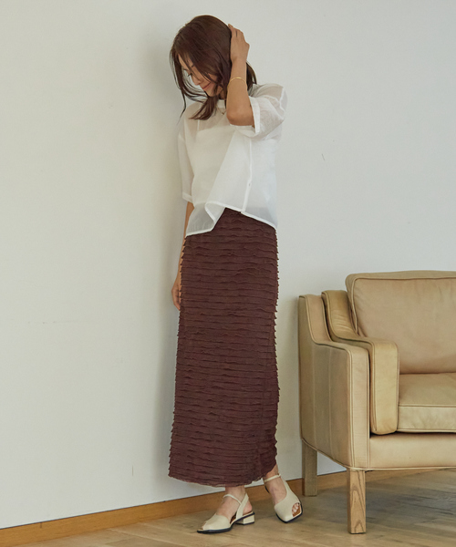 abahouse mavie（アバハウスマヴィ）の「フリルティアードスカート（スカート・レディース・チャコールグレー/アイボリー/ダークブラウン・フリー）」の5枚目の写真