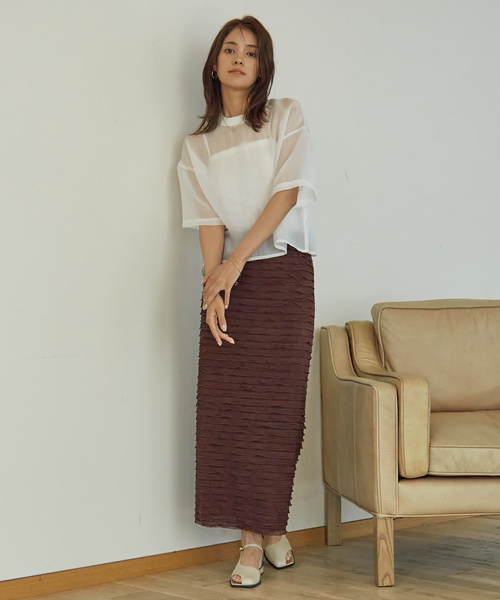 abahouse mavie（アバハウスマヴィ）の「フリルティアードスカート（スカート・レディース・チャコールグレー/アイボリー/ダークブラウン・フリー）」の4枚目の写真