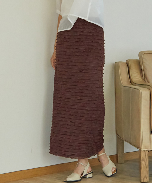 abahouse mavie（アバハウスマヴィ）の「フリルティアードスカート（スカート・レディース・チャコールグレー/アイボリー/ダークブラウン・フリー）」の21枚目の写真