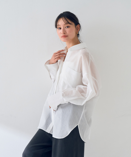 Rouge vif Anna（ルージュヴィフアンナ）の「【新色登場！】バックツイストピンストシャツ（シャツ/ブラウス・レディース・ブラウン/オフホワイト/ピンク・フリー）」の5枚目の写真