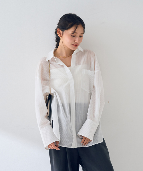 Rouge vif Anna（ルージュヴィフアンナ）の「【新色登場！】バックツイストピンストシャツ（シャツ/ブラウス・レディース・ブラウン/オフホワイト/ピンク・フリー）」の6枚目の写真