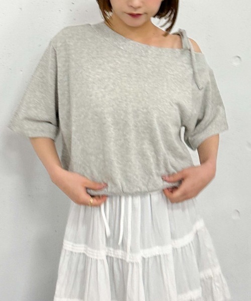 archives(アルシーヴ)の「肩リボンワンショルスウェット(Tシャツ/カットソー・レディース・オフホワイト/グレー/ピンク/ネイビー・MEDIUM)」の21枚目の写真
