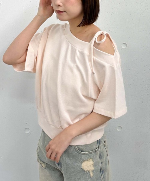 archives(アルシーヴ)の「肩リボンワンショルスウェット(Tシャツ/カットソー・レディース・オフホワイト/グレー/ピンク/ネイビー・MEDIUM)」の10枚目の写真