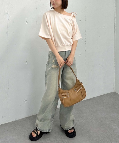 archives(アルシーヴ)の「肩リボンワンショルスウェット(Tシャツ/カットソー・レディース・オフホワイト/グレー/ピンク/ネイビー・MEDIUM)」の12枚目の写真
