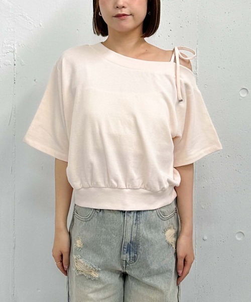 archives(アルシーヴ)の「肩リボンワンショルスウェット(Tシャツ/カットソー・レディース・オフホワイト/グレー/ピンク/ネイビー・MEDIUM)」の15枚目の写真