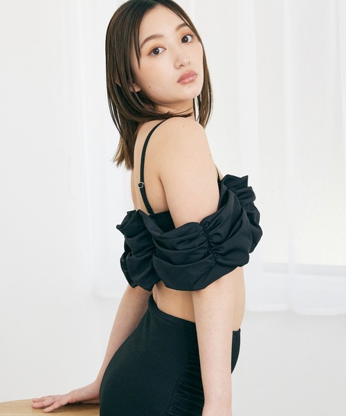 CELEN（セレン）の「【swimwear/体型カバー】ボリュームフレアビキニ オフショルダートップス・パンツ 2点セット（水着・レディース・ホワイト×ブラック/ブルーグレー/ブラック×ブラック・FREE）」の8枚目の写真