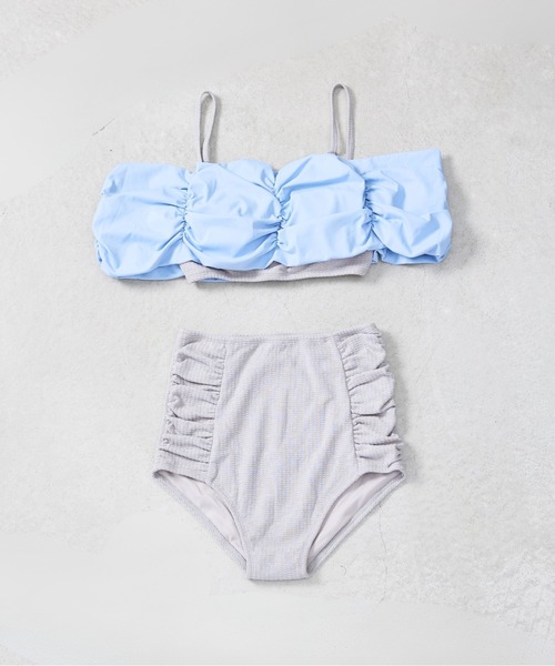 CELEN(セレン)の「【swimwear/体型カバー】ボリュームフレアビキニ オフショルダートップス・パンツ 2点セット(水着・レディース・ホワイト×ブラック/ブルーグレー/ブラック×ブラック・FREE)」の8枚目の写真