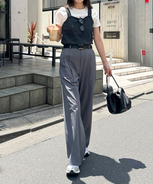 fredy emue（フレディエミュ）の「【吸水速乾/接触冷感/ウォッシャブル/防シワ加工】接触冷感タックスラックスパンツ（スラックス・レディース・グレー/ブラック/キャメル・36/38）」の6枚目の写真