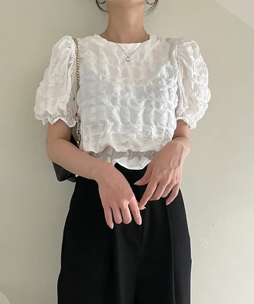 Girly Doll(ガーリードール)の「ワッシャー加工半袖ブラウス(シャツ/ブラウス・レディース・ブラック/ホワイト・F)」の4枚目の写真