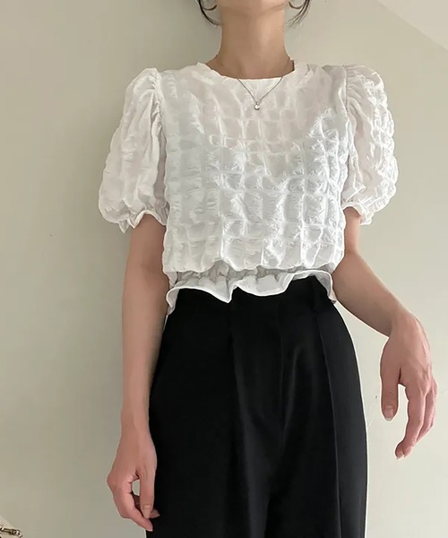 Girly Doll(ガーリードール)の「ワッシャー加工半袖ブラウス(シャツ/ブラウス・レディース・ブラック/ホワイト・F)」の5枚目の写真