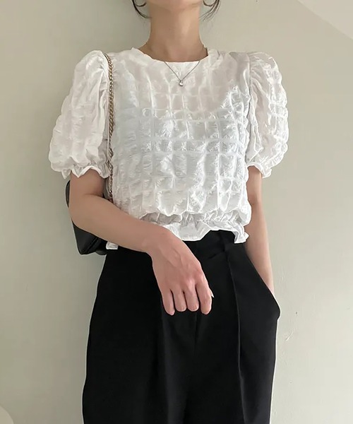 Girly Doll(ガーリードール)の「ワッシャー加工半袖ブラウス(シャツ/ブラウス・レディース・ブラック/ホワイト・F)」の7枚目の写真
