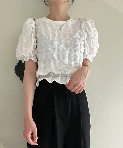 Girly Doll(ガーリードール)の「ワッシャー加工半袖ブラウス(シャツ/ブラウス・レディース・ブラック/ホワイト・F)」の8枚目の写真