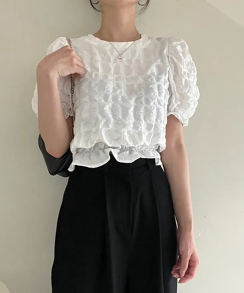 Girly Doll(ガーリードール)の「ワッシャー加工半袖ブラウス(シャツ/ブラウス・レディース・ブラック/ホワイト・F)」の9枚目の写真