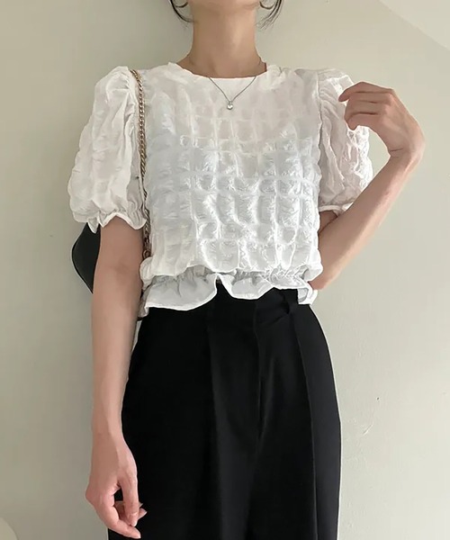 Girly Doll(ガーリードール)の「ワッシャー加工半袖ブラウス(シャツ/ブラウス・レディース・ブラック/ホワイト・F)」の10枚目の写真