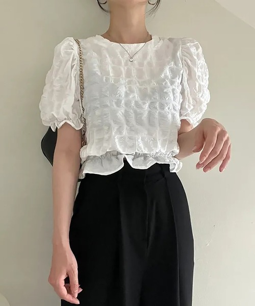 Girly Doll(ガーリードール)の「ワッシャー加工半袖ブラウス(シャツ/ブラウス・レディース・ブラック/ホワイト・F)」の11枚目の写真