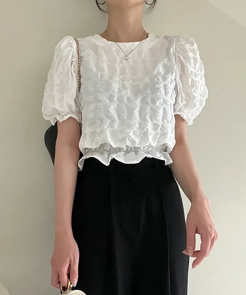 Girly Doll(ガーリードール)の「ワッシャー加工半袖ブラウス(シャツ/ブラウス・レディース・ブラック/ホワイト・F)」の13枚目の写真