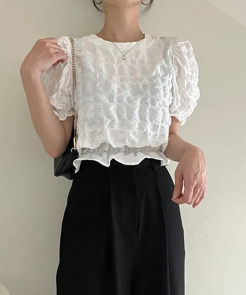 Girly Doll(ガーリードール)の「ワッシャー加工半袖ブラウス(シャツ/ブラウス・レディース・ブラック/ホワイト・F)」の15枚目の写真