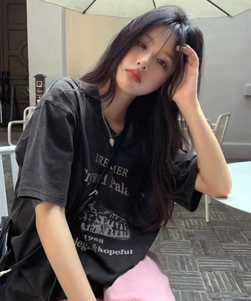 VIBGYOR（ヴィブジョー）の「[NARULA/ナルラ]ヴィンテージ加工 ピグメント プリント Tシャツ(CZ)（Tシャツ/カットソー・レディース・ブラック系/ブラック系1/ブラック系2/ブラック系3/ブラック系4・FREE）」の6枚目の写真