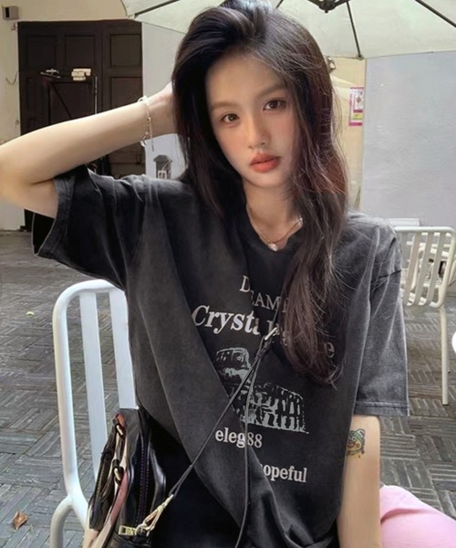 VIBGYOR（ヴィブジョー）の「[NARULA/ナルラ]ヴィンテージ加工 ピグメント プリント Tシャツ(CZ)（Tシャツ/カットソー・レディース・ブラック系/ブラック系1/ブラック系2/ブラック系3/ブラック系4・FREE）」の7枚目の写真