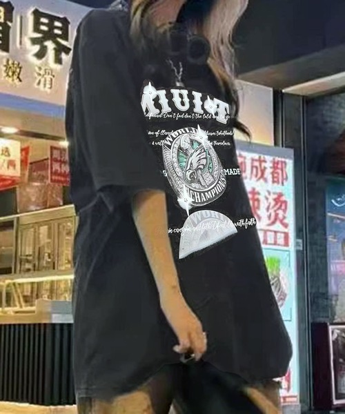 VIBGYOR（ヴィブジョー）の「[NARULA/ナルラ]ヴィンテージ加工 ピグメント プリント Tシャツ(CZ)（Tシャツ/カットソー・レディース・ブラック系/ブラック系1/ブラック系2/ブラック系3/ブラック系4・FREE）」の12枚目の写真