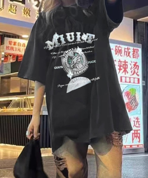 VIBGYOR（ヴィブジョー）の「[NARULA/ナルラ]ヴィンテージ加工 ピグメント プリント Tシャツ(CZ)（Tシャツ/カットソー・レディース・ブラック系/ブラック系1/ブラック系2/ブラック系3/ブラック系4・FREE）」の13枚目の写真