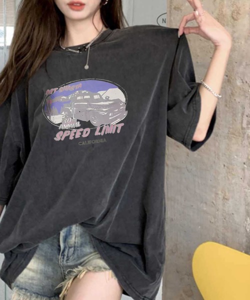 VIBGYOR（ヴィブジョー）の「[NARULA/ナルラ]ヴィンテージ加工 ピグメント プリント Tシャツ(CZ)（Tシャツ/カットソー・レディース・ブラック系/ブラック系1/ブラック系2/ブラック系3/ブラック系4・FREE）」の18枚目の写真
