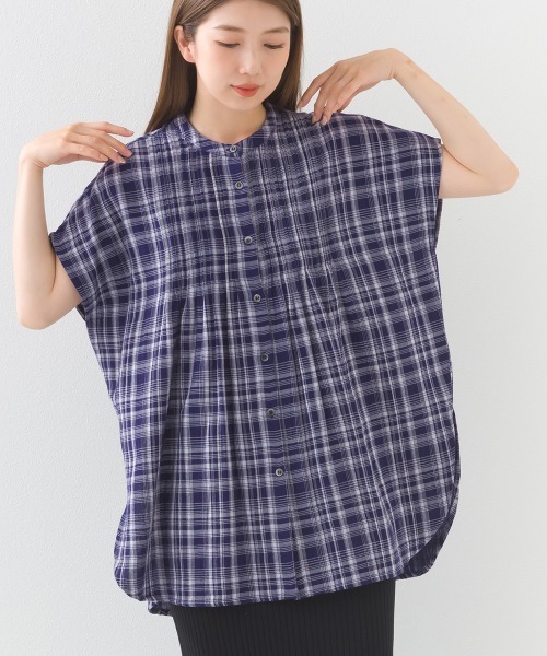 OMNES（オムネス）の「ダブルガーゼピンタックフレンチスリーブシャツ（シャツ/ブラウス・レディース・ネイビー系/ホワイト/ブラック/ライム・FREE）」の20枚目の写真