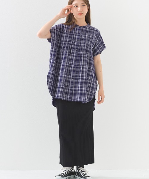 OMNES（オムネス）の「ダブルガーゼピンタックフレンチスリーブシャツ（シャツ/ブラウス・レディース・ネイビー系/ホワイト/ブラック/ライム・FREE）」の22枚目の写真