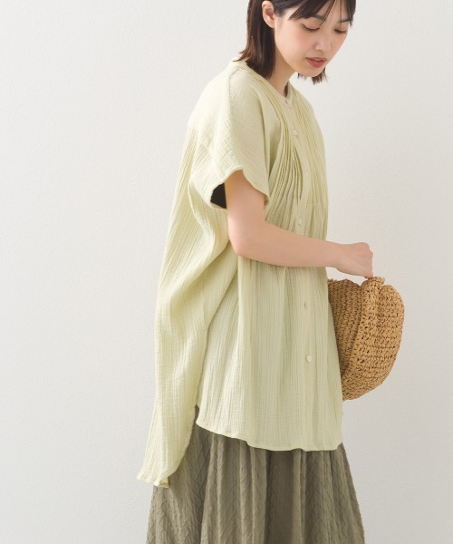 OMNES（オムネス）の「ダブルガーゼピンタックフレンチスリーブシャツ（シャツ/ブラウス・レディース・ネイビー系/ホワイト/ブラック/ライム・FREE）」の16枚目の写真