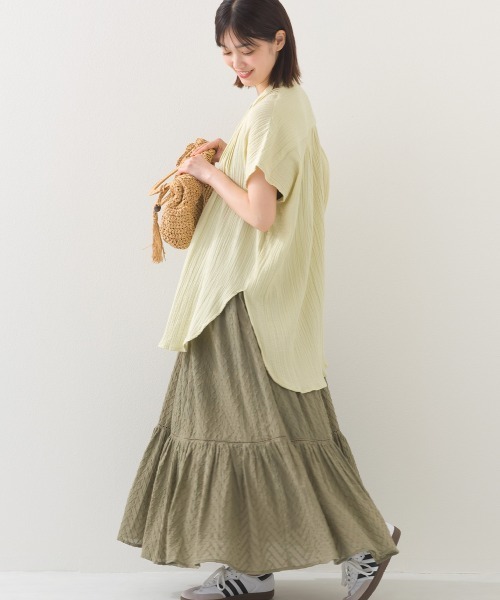 OMNES（オムネス）の「ダブルガーゼピンタックフレンチスリーブシャツ（シャツ/ブラウス・レディース・ネイビー系/ホワイト/ブラック/ライム・FREE）」の18枚目の写真