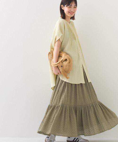 OMNES（オムネス）の「ダブルガーゼピンタックフレンチスリーブシャツ（シャツ/ブラウス・レディース・ネイビー系/ホワイト/ブラック/ライム・FREE）」の19枚目の写真