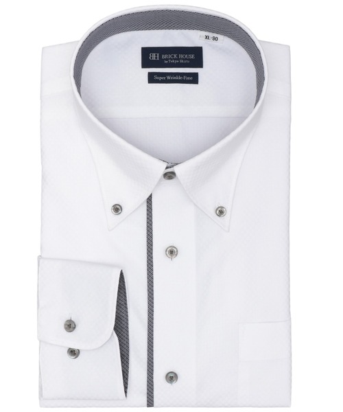 TOKYO SHIRTS(トウキョウシャツ)の「【超形態安定】 形態安定ノンアイロン ボタンダウン 長袖ビジネスワイシャツ(大きいサイズ・長いサイズ)(ビジネスシャツ・メンズ・ホワイト・首回り43cm-裄丈90cm/首回り45cm-裄丈86cm/首回り45cm-裄丈90cm/首回り45cm-裄丈82cm/首回り39cm-裄丈88cm/首回り42cm-裄丈90cm/首回り47cm-裄丈86cm/首回り47cm-裄丈90cm/首回り41cm-裄丈90cm)」の1枚目の写真