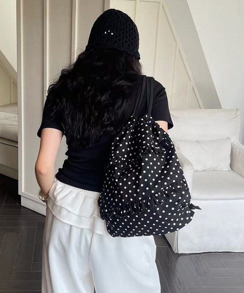 MEMECLE（メメクル）の「【 MEMECLE / メメクル 】ドットフリルナップサック（バックパック/リュック・レディース・ホワイト/ライトブルー/ブラック・FREE）」の9枚目の写真