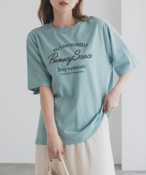 Mac-House(マックハウス)の「T-GRAPHICS メッセージ刺繍Tシャツ(Tシャツ/カットソー・レディース・ミント/チャコールグレー/グレイッシュベージュ・L/M)」の3枚目の写真