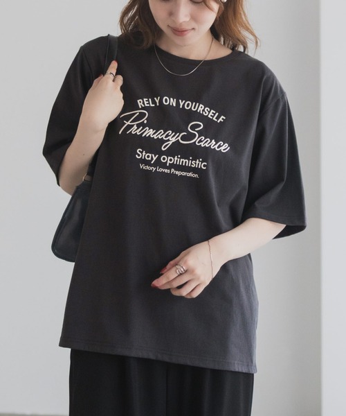 Mac-House(マックハウス)の「T-GRAPHICS メッセージ刺繍Tシャツ(Tシャツ/カットソー・レディース・ミント/チャコールグレー/グレイッシュベージュ・L/M)」の7枚目の写真
