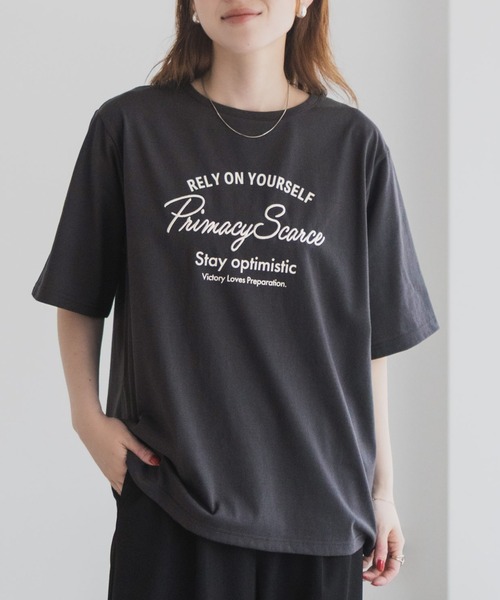 Mac-House(マックハウス)の「T-GRAPHICS メッセージ刺繍Tシャツ(Tシャツ/カットソー・レディース・ミント/チャコールグレー/グレイッシュベージュ・L/M)」の8枚目の写真